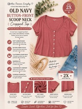Old Navy Rose Button-Front Scoop Neck Cropped Top